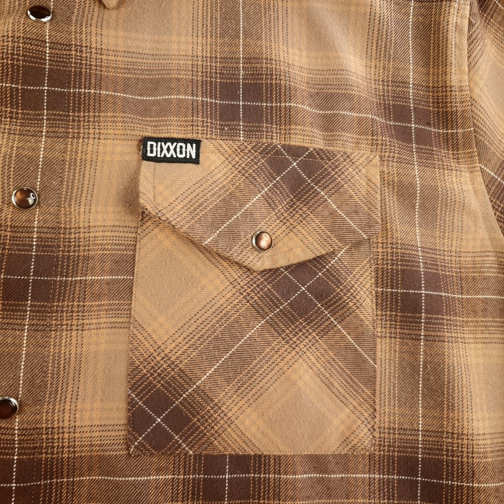 Dixxon Flannel Co Shirt Mens XL Form & Function Brown Plaid Pearl Snap Pockets - Picture 2 of 13